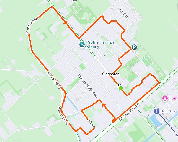 Overzichtskaart 5 km hardlooproute Slagharen